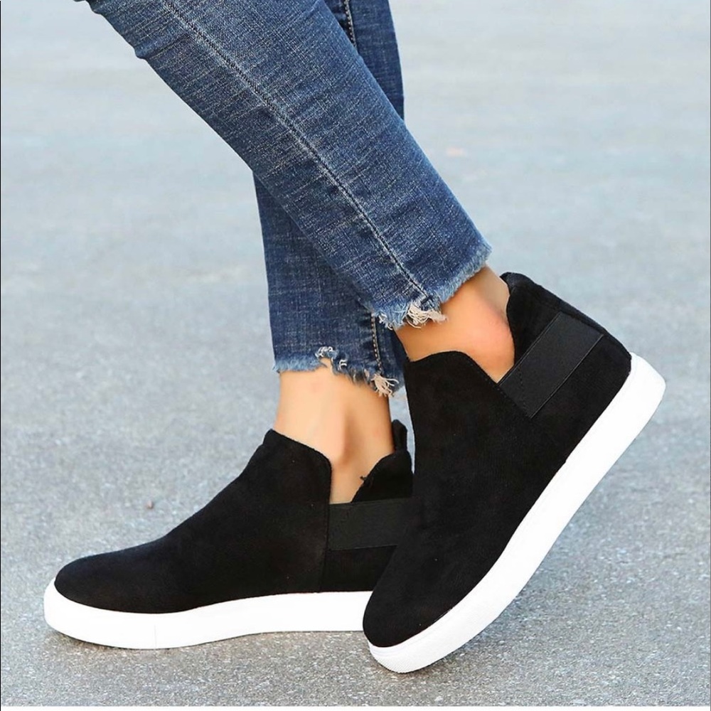 Black wedge slip on sneakers